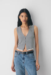 Cotton Charm™ Basque Sweater Vest - LT BIRCH/ ADMIRAL