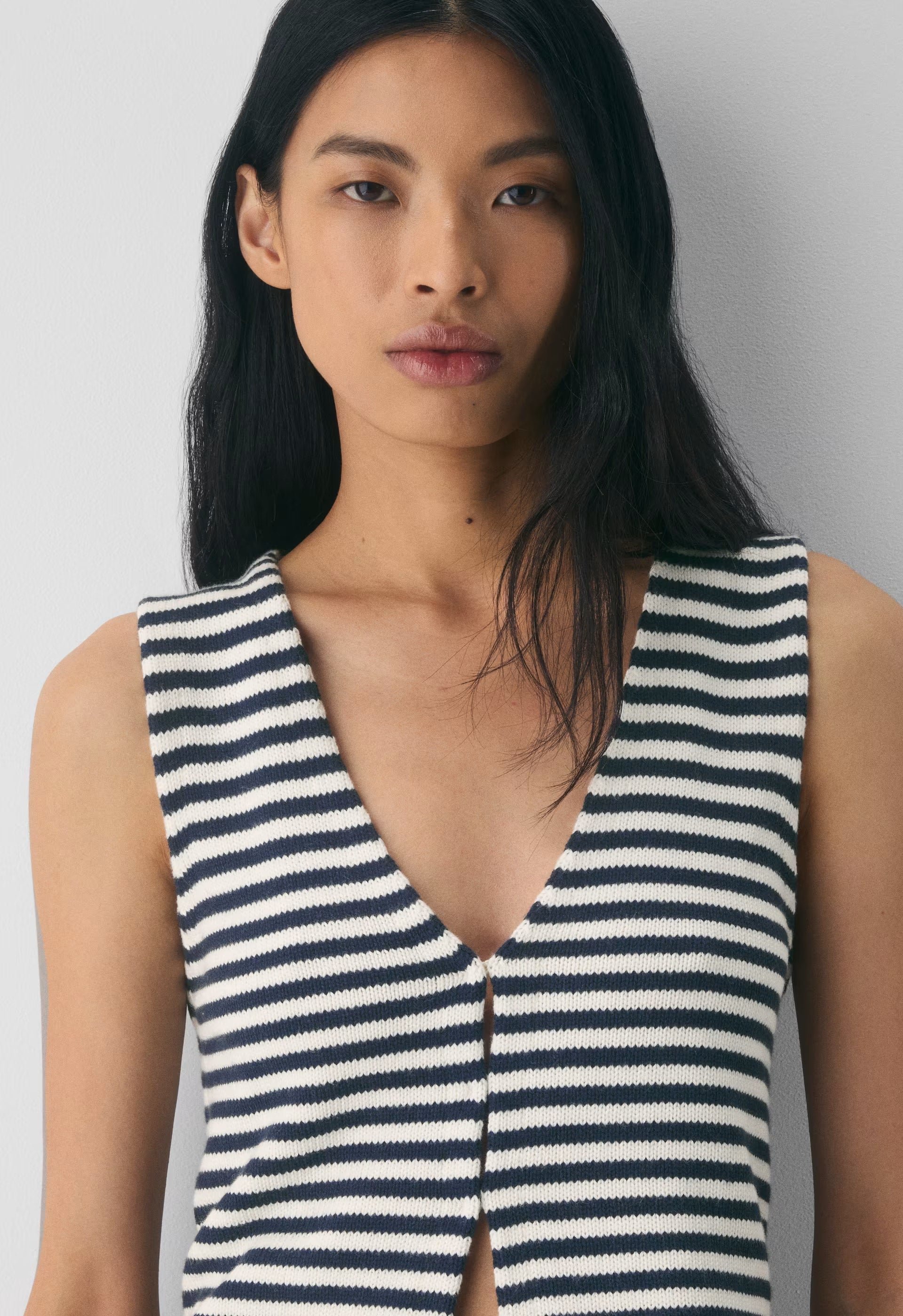 Cotton Charm™ Basque Sweater Vest - LT BIRCH/ ADMIRAL