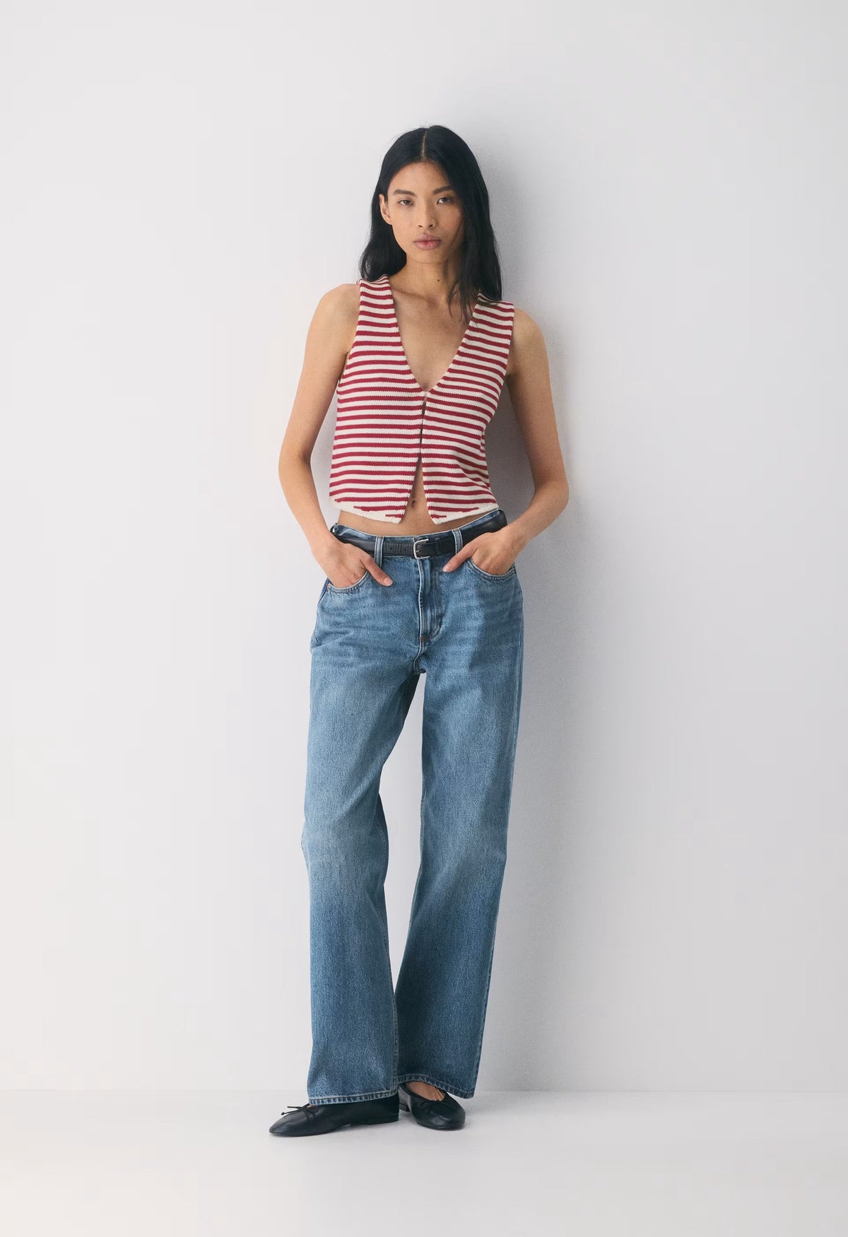 Cotton Charm™ Basque Sweater Vest - LIGHT BIRCH/JUICY ROSE
