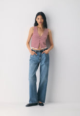 Cotton Charm™ Basque Sweater Vest - LIGHT BIRCH/JUICY ROSE