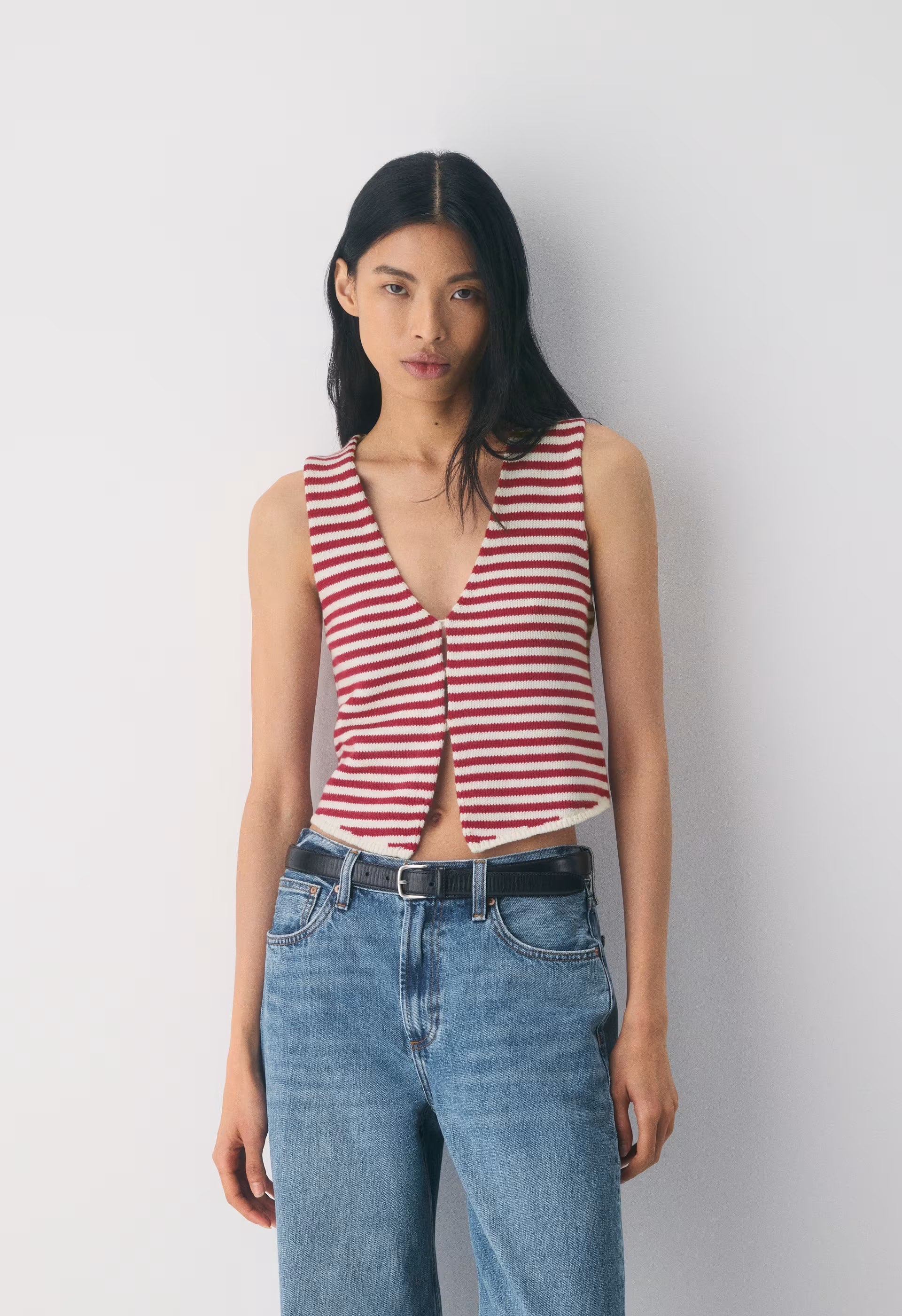 Cotton Charm™ Basque Sweater Vest - LIGHT BIRCH/JUICY ROSE