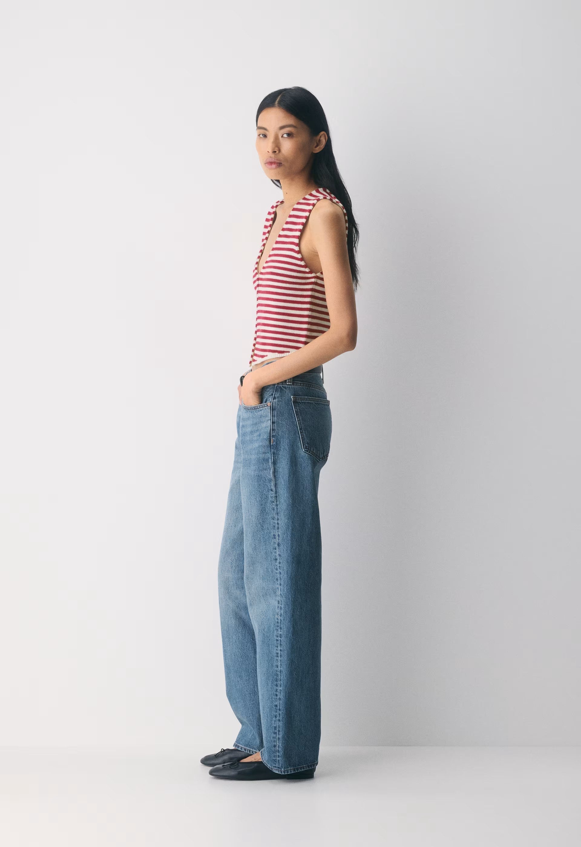Cotton Charm™ Basque Sweater Vest - LIGHT BIRCH/JUICY ROSE