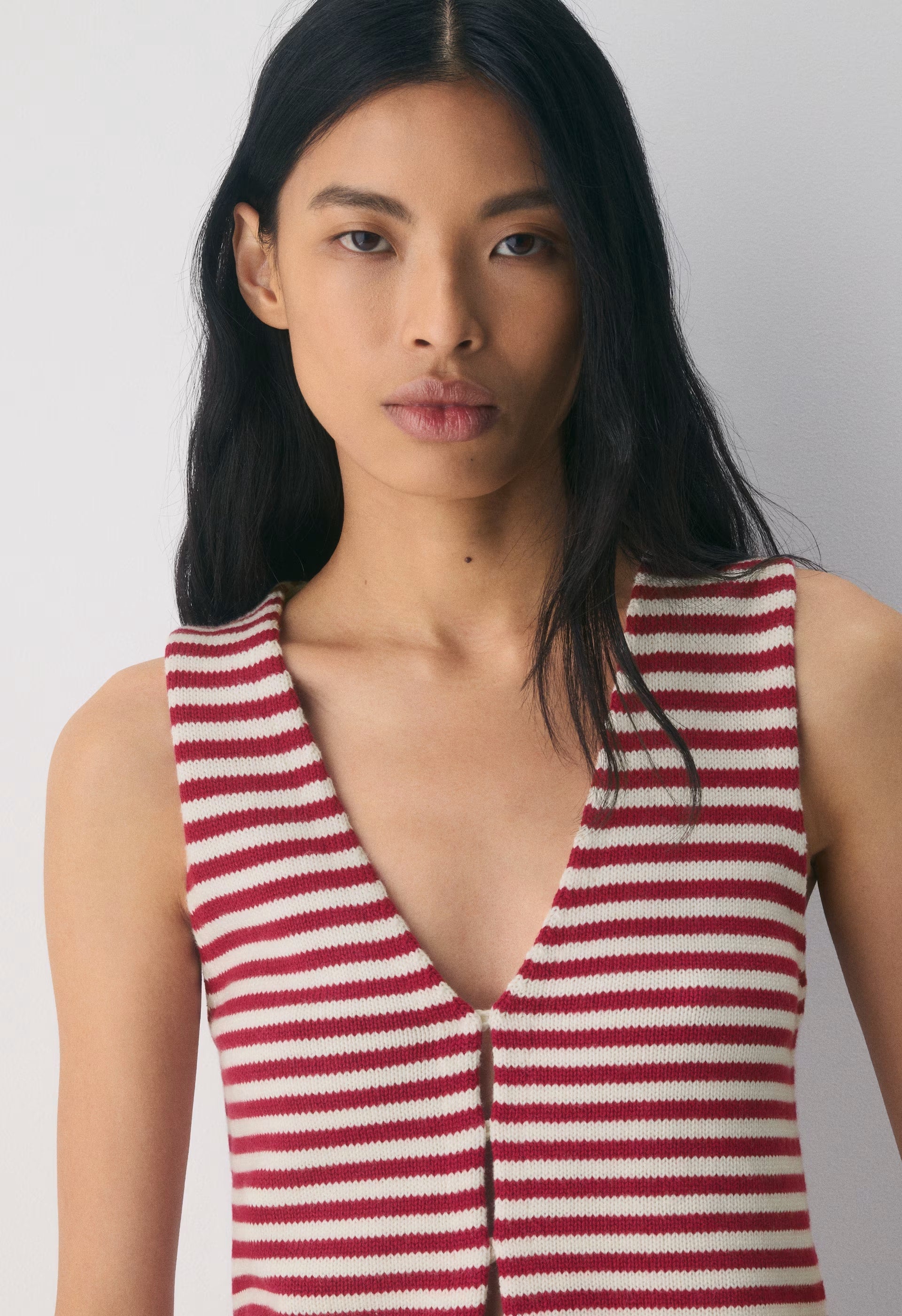 Cotton Charm™ Basque Sweater Vest - LIGHT BIRCH/JUICY ROSE