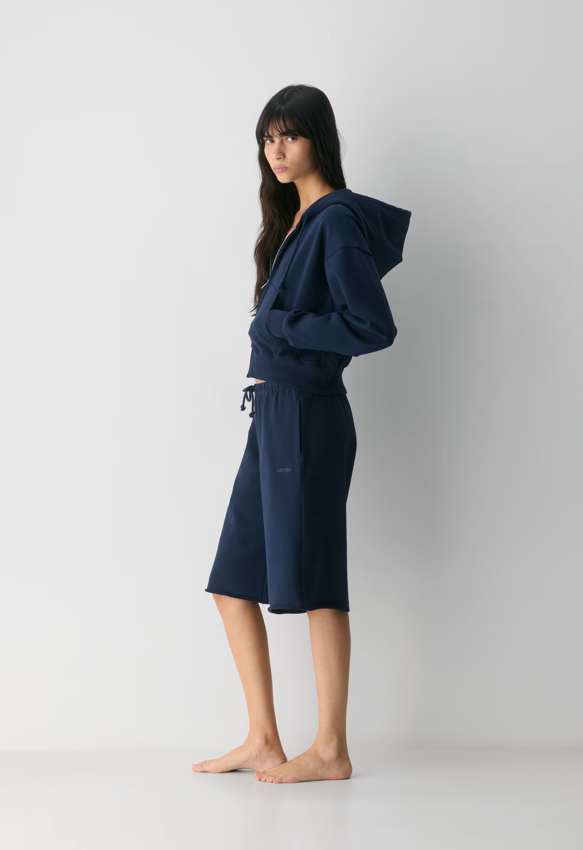 Terry Sweatfleece Boyfriend Boxy Zip Hoodie - ADMIRAL