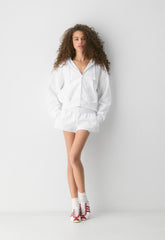Terry Sweatfleece Boyfriend Boxy Zip Hoodie - WHITE