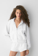 Terry Sweatfleece Boyfriend Boxy Zip Hoodie - WHITE