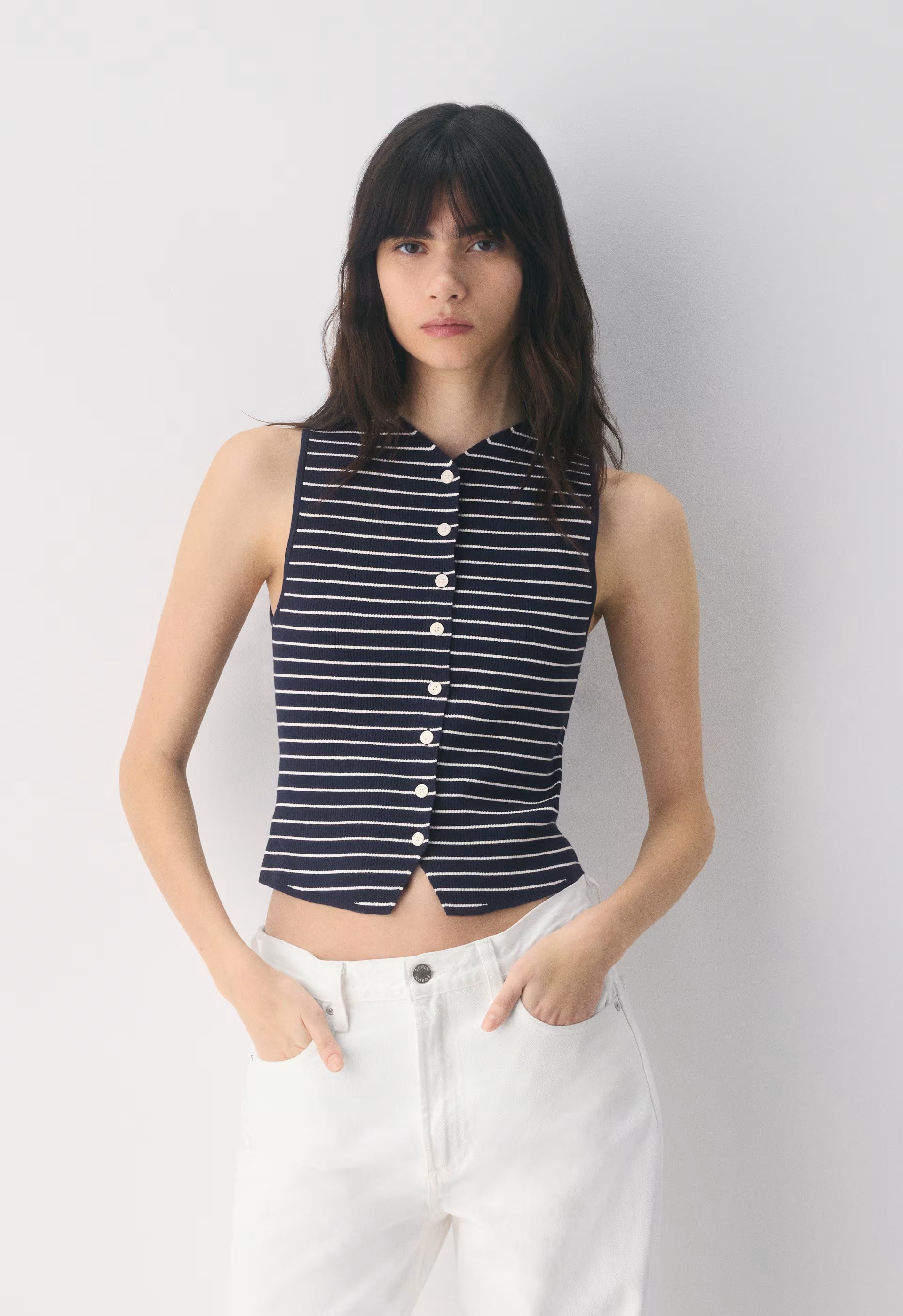 Croquet Sweater Vest - Wonder Yarn - ADMIRAL/ LIGHT BIRCH