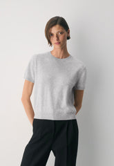 Bare Cashmere Bloor Shortsleeve Sweater - HEATHER CHROME