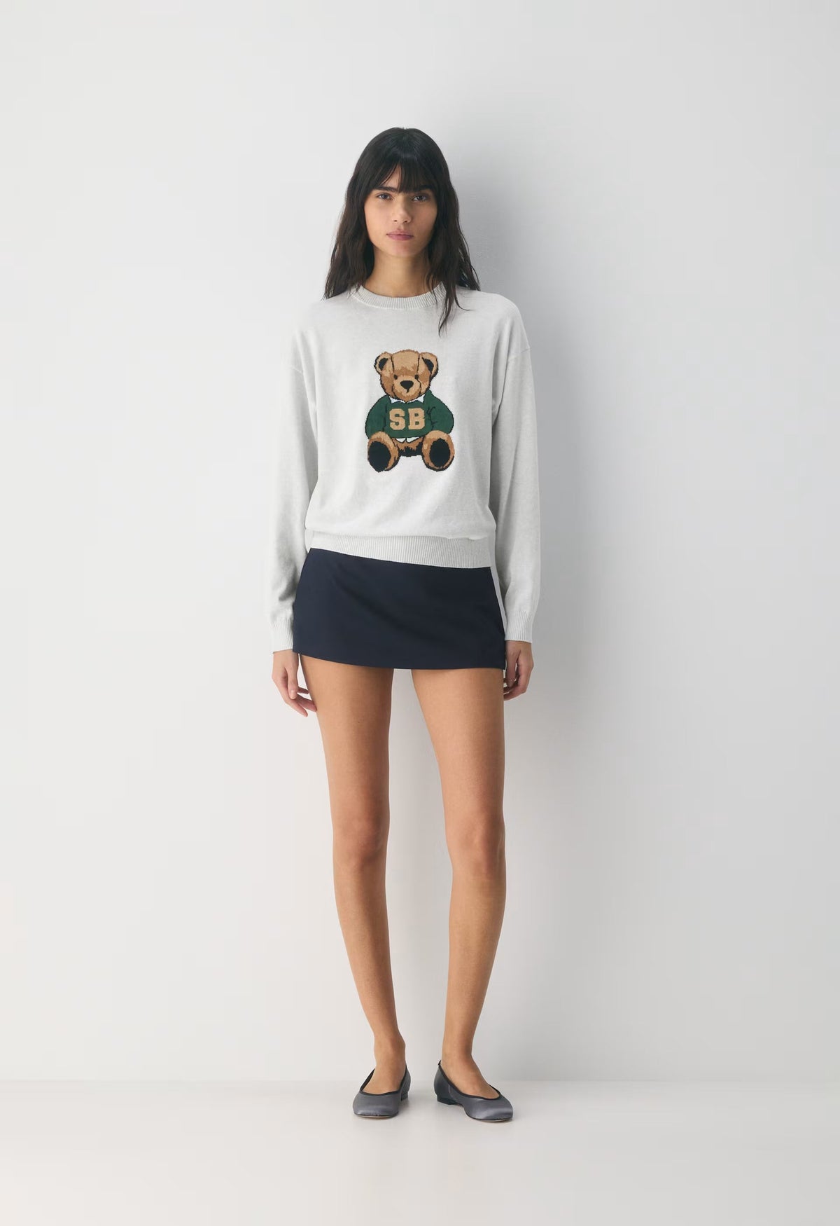 Cotton Charm™ Prep Icon Sweater - H CLD WHT/ TEDDY BEAR