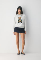 Cotton Charm™ Prep Icon Sweater - H CLD WHT/ TEDDY BEAR