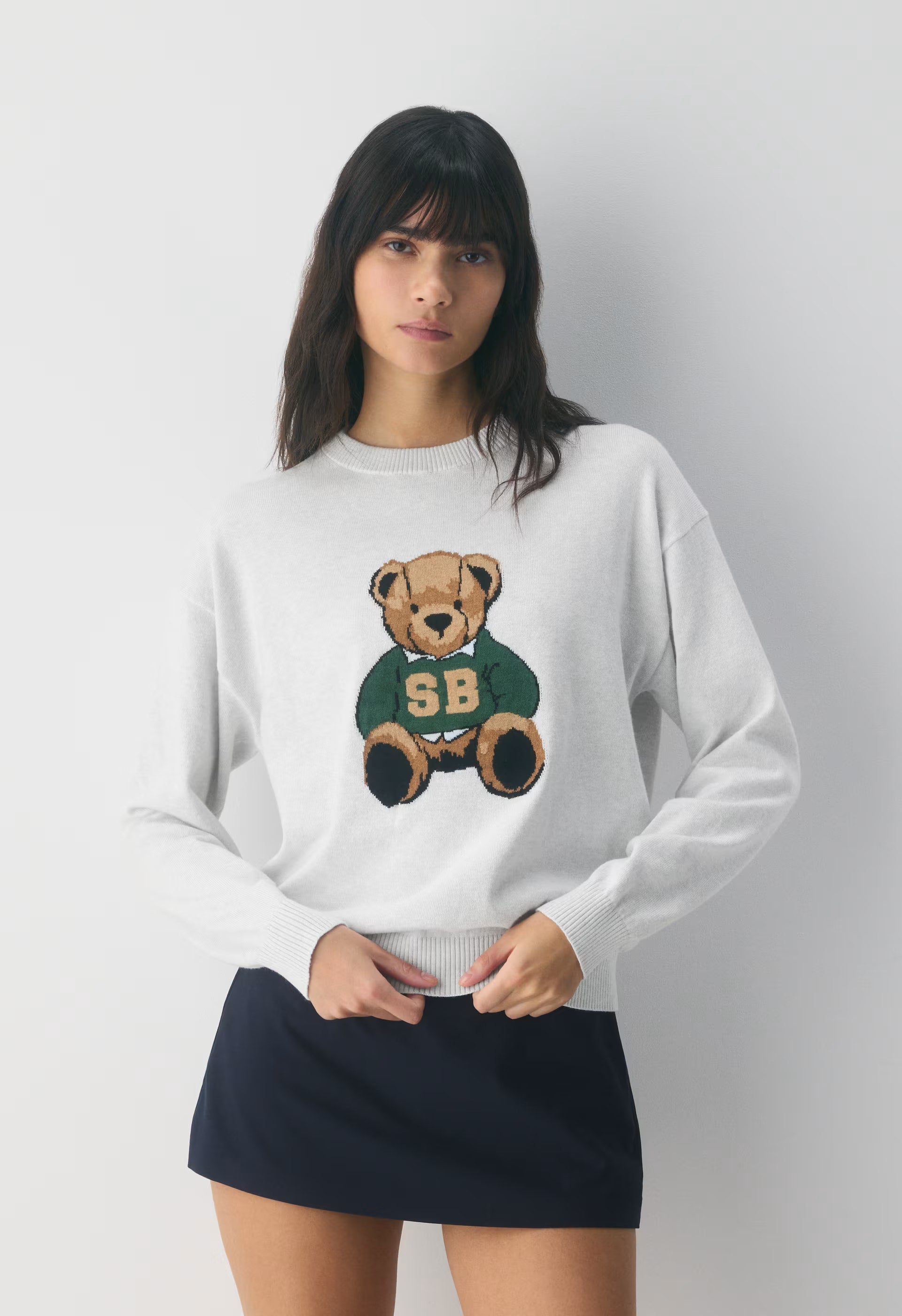 Cotton Charm™ Prep Icon Sweater - H CLD WHT/ TEDDY BEAR
