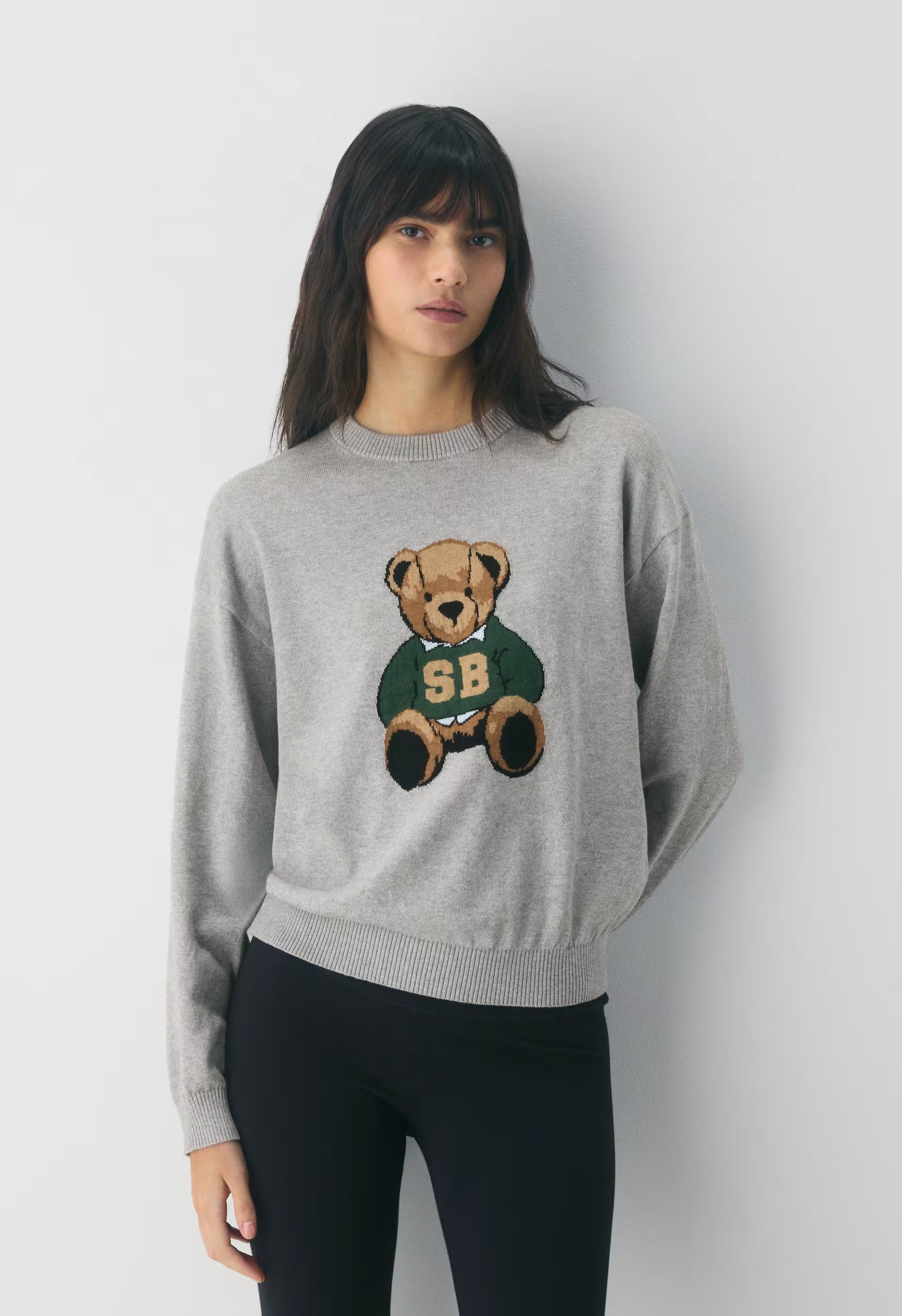 Cotton Charm™ Prep Icon Sweater - H ATHLC GRY/TEDDY BEAR