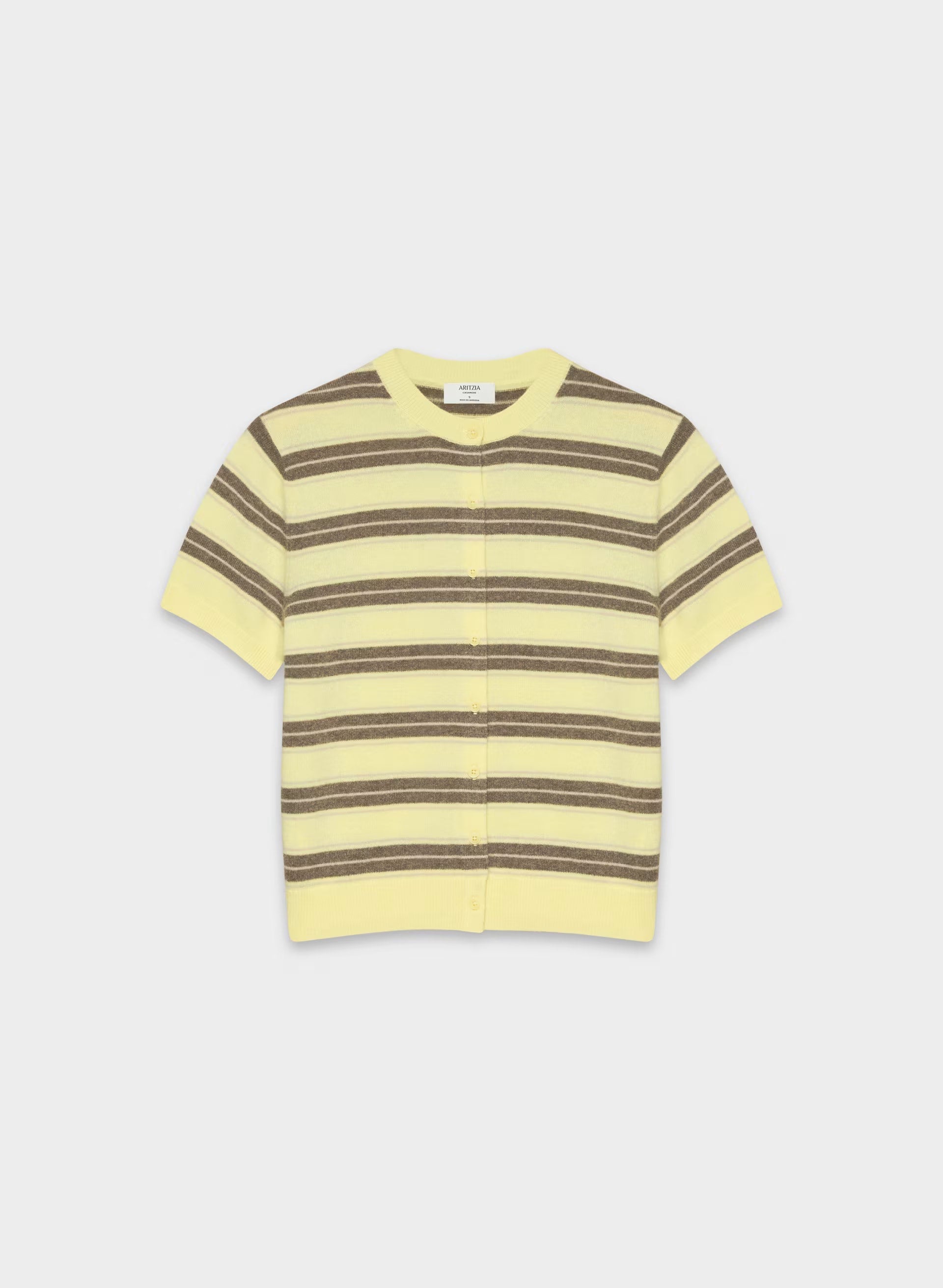 Bare Cashmere Noteworthy Shortsleeve Cardigan - LMND/HTHR FOL BWN