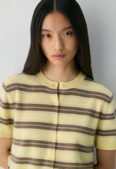 Bare Cashmere Noteworthy Shortsleeve Cardigan - LMND/HTHR FOL BWN