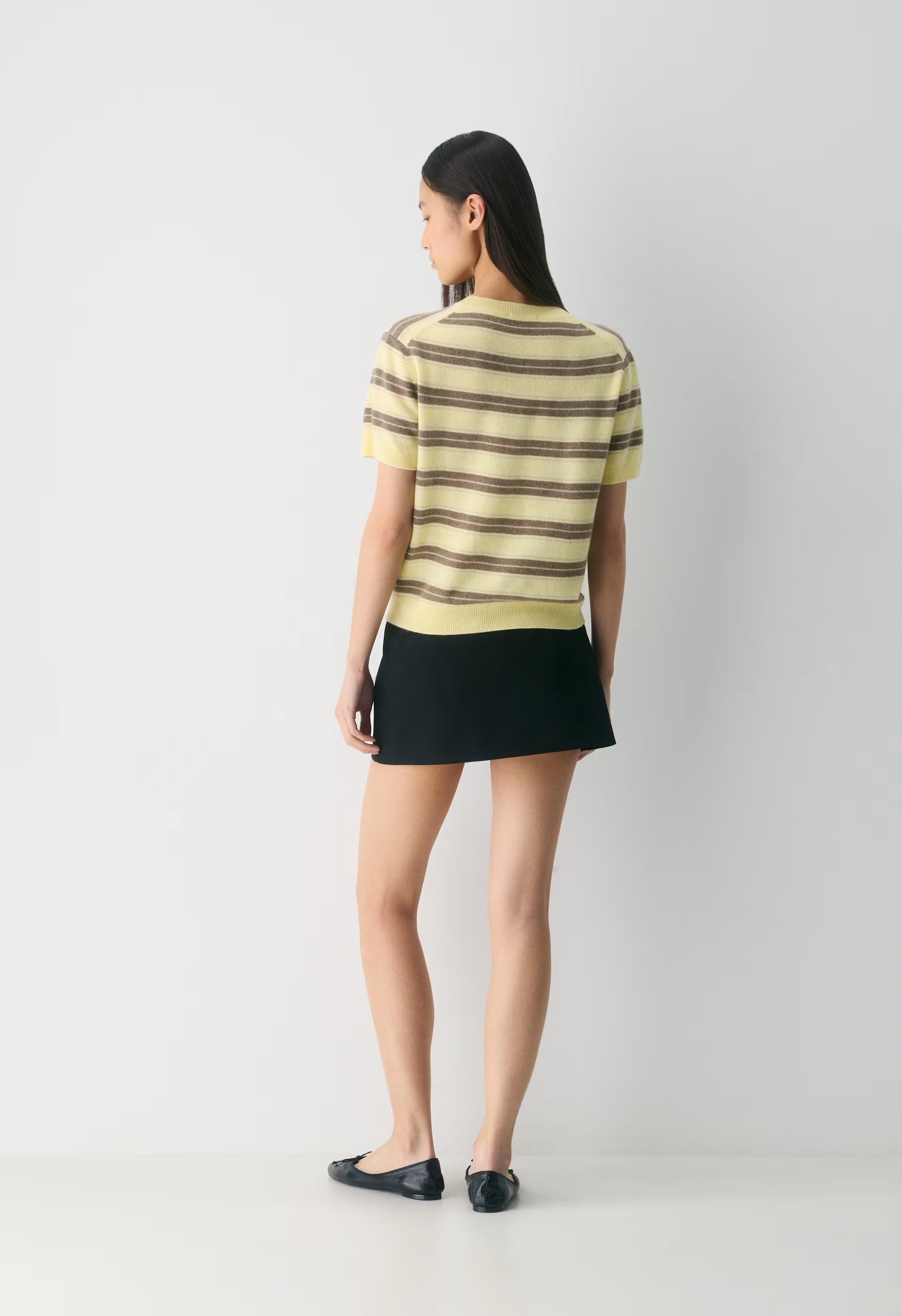 Bare Cashmere Noteworthy Shortsleeve Cardigan - LMND/HTHR FOL BWN