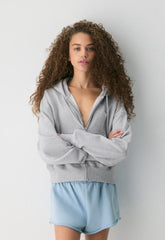Terry Sweatfleece Boyfriend Boxy Zip Hoodie - HEATHER CHROME