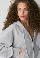 Terry Sweatfleece Boyfriend Boxy Zip Hoodie - HEATHER CHROME