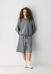 Terry Sweatfleece Mega Crew Sweatshirt - HEATHER DARK GREY