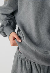 Terry Sweatfleece Mega Crew Sweatshirt - HEATHER DARK GREY
