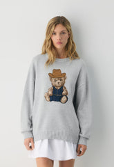 Cotton Charm™ Peggy Icon Sweater - HTHR CHRM /BEAR