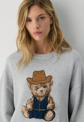 Cotton Charm™ Peggy Icon Sweater - HTHR CHRM /BEAR