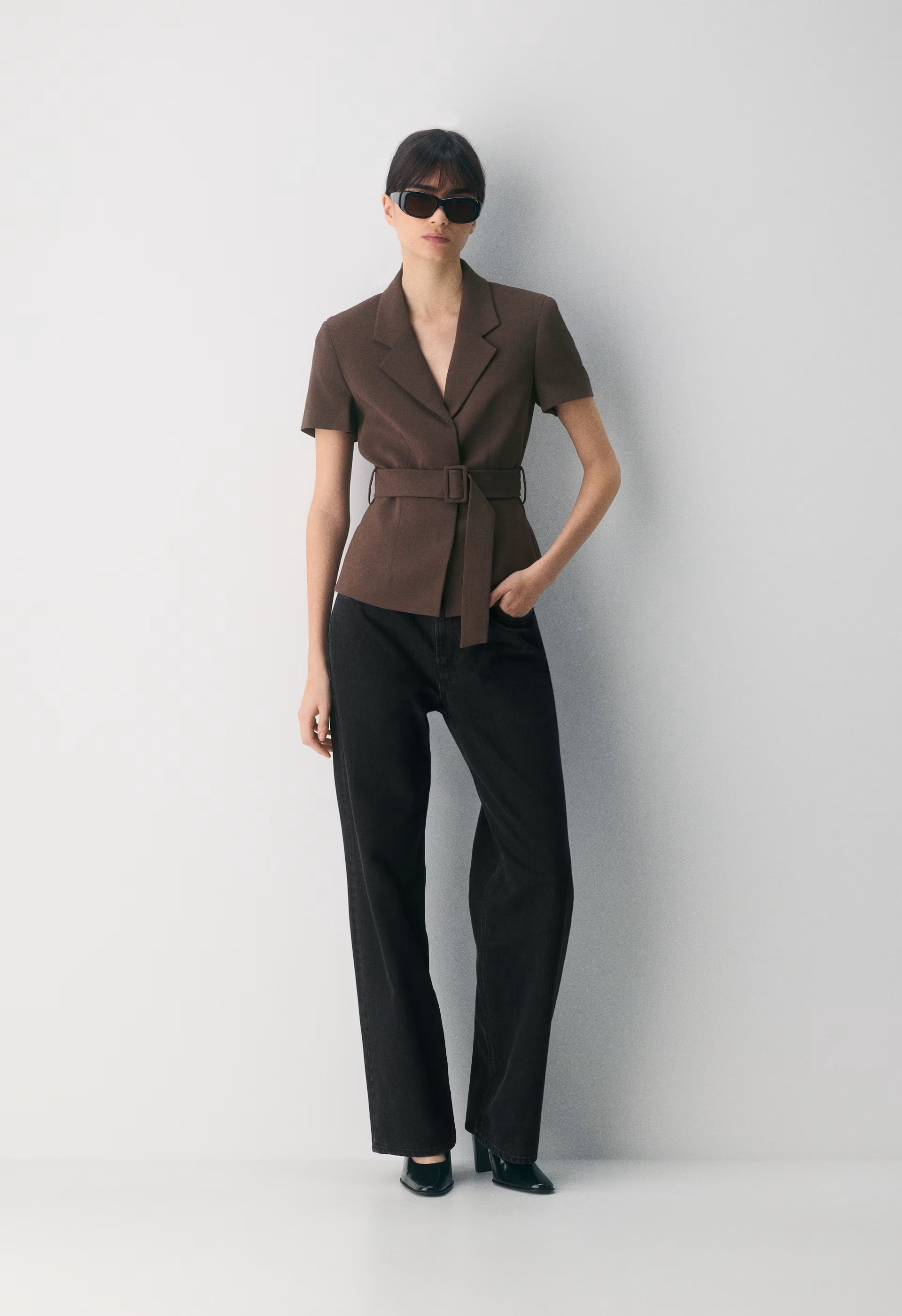 Brynn Shortsleeve Blazer - Sway Crepe - CACAO NIB BROWN