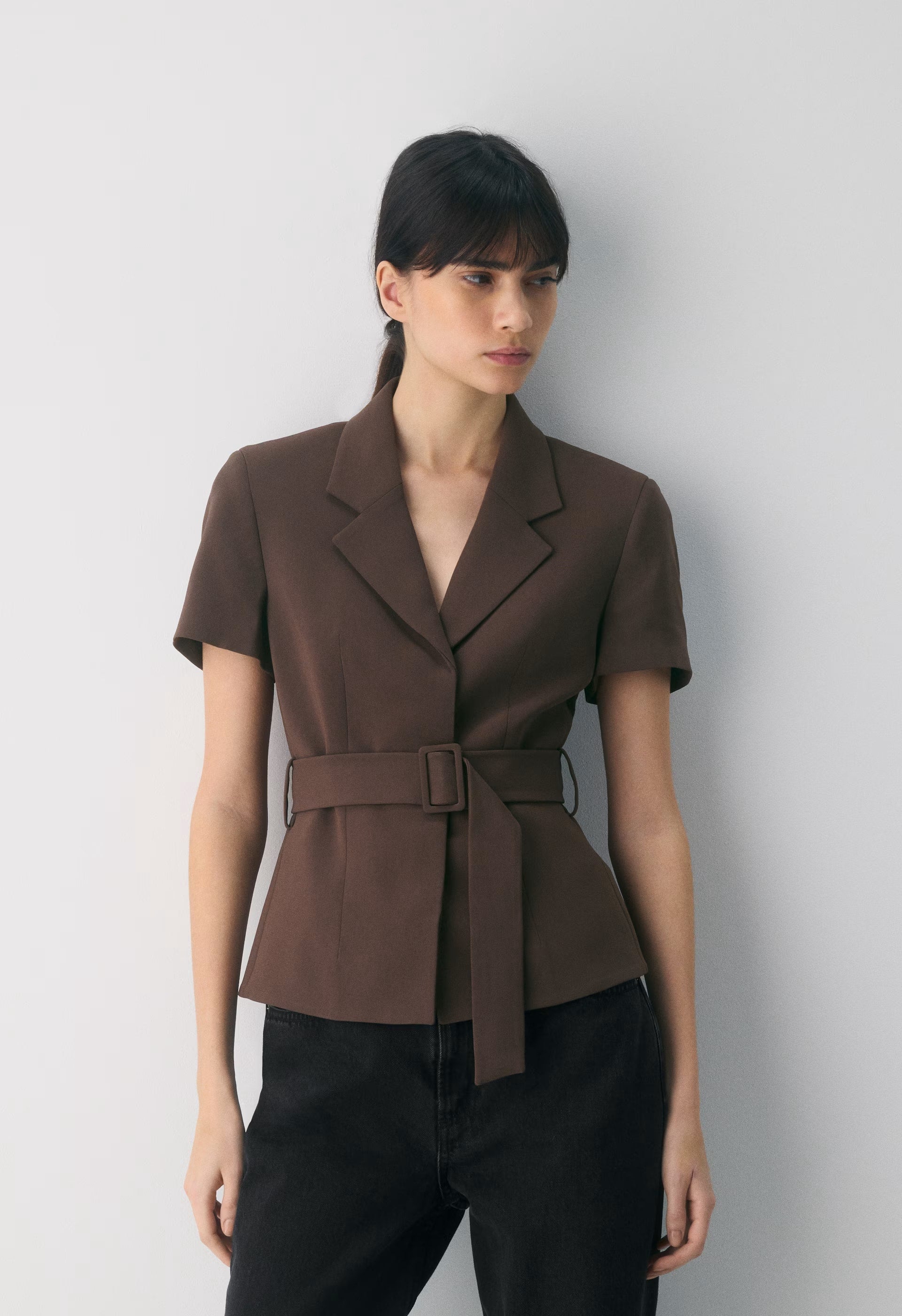 Brynn Shortsleeve Blazer - Sway Crepe - CACAO NIB BROWN