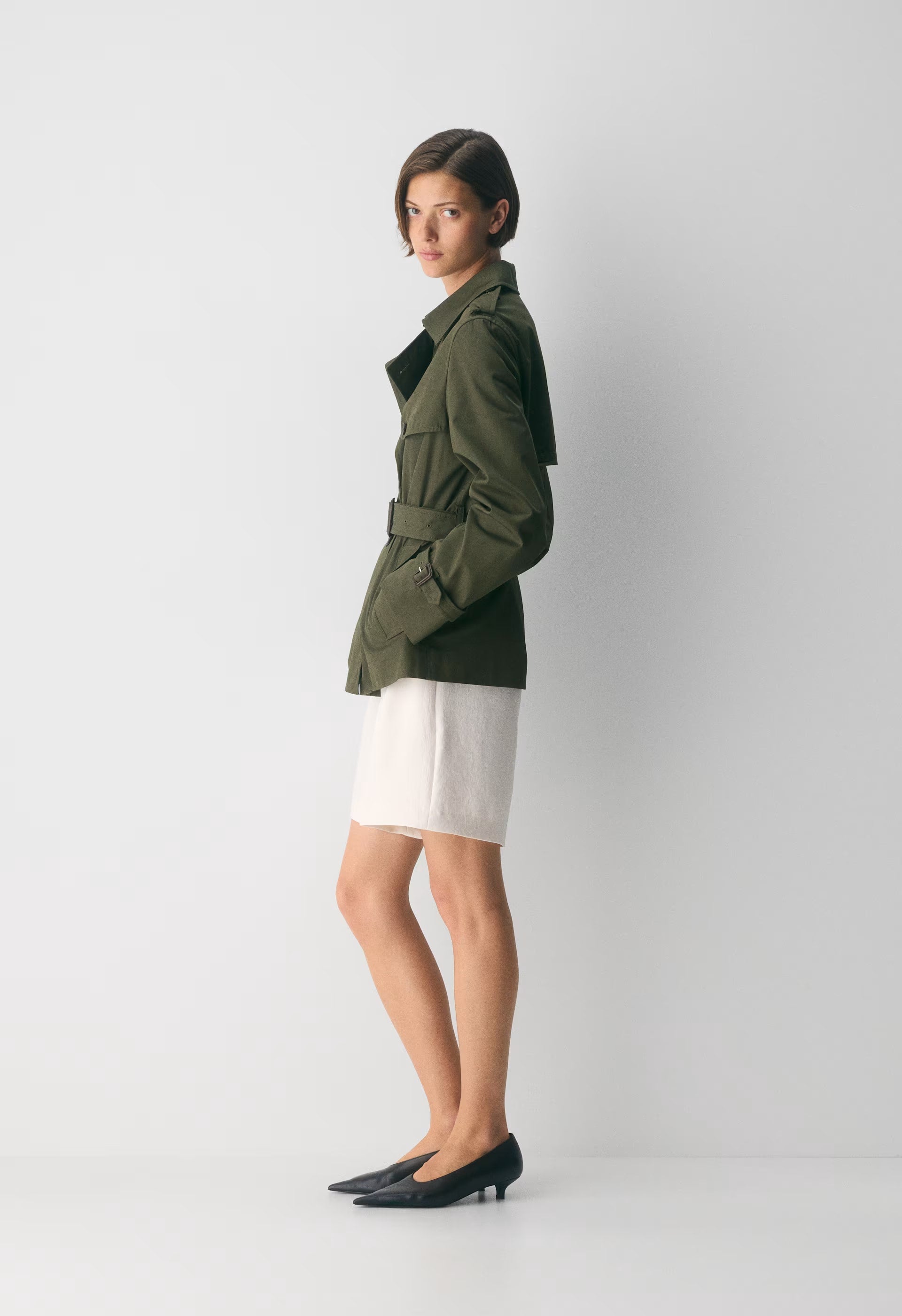 The Finch Short Trench Coat - City Twill - DARK OLIVE
