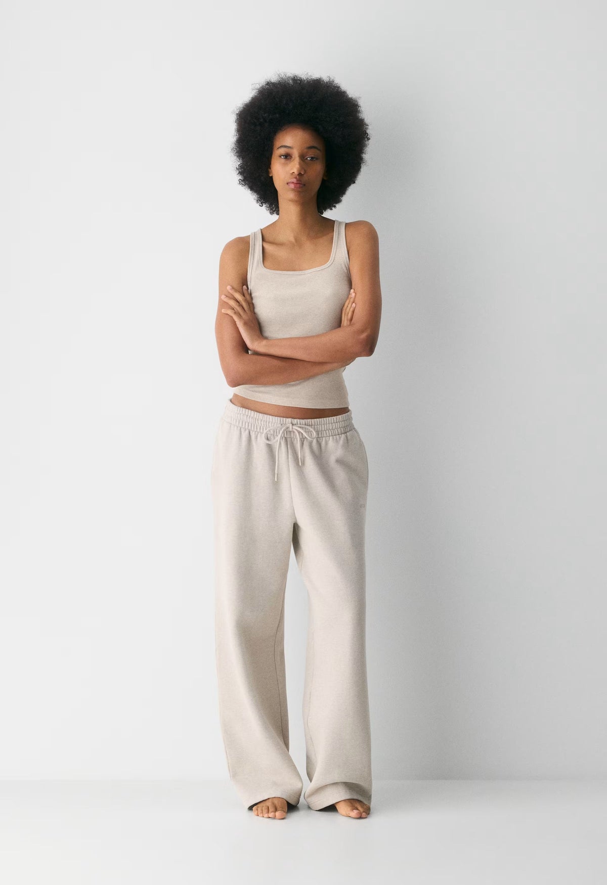 Cozy Sweatfleece Boyfriend Wide Sweatpant - HEATHER ECRU