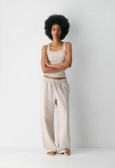 Cozy Sweatfleece Boyfriend Wide Sweatpant - HEATHER ECRU