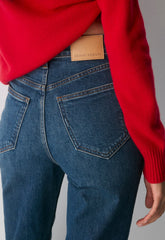 Denim Forum The Arlo Hi-Rise Straight Jean - BE ABOUT DARK BLEU