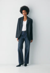 Denim Forum The Farrah Hi-Rise Wide Jean - BE ABOUT DARK BLEU