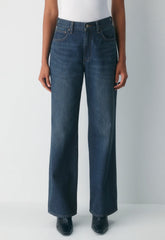 Denim Forum The Farrah Hi-Rise Wide Jean - BE ABOUT DARK BLEU