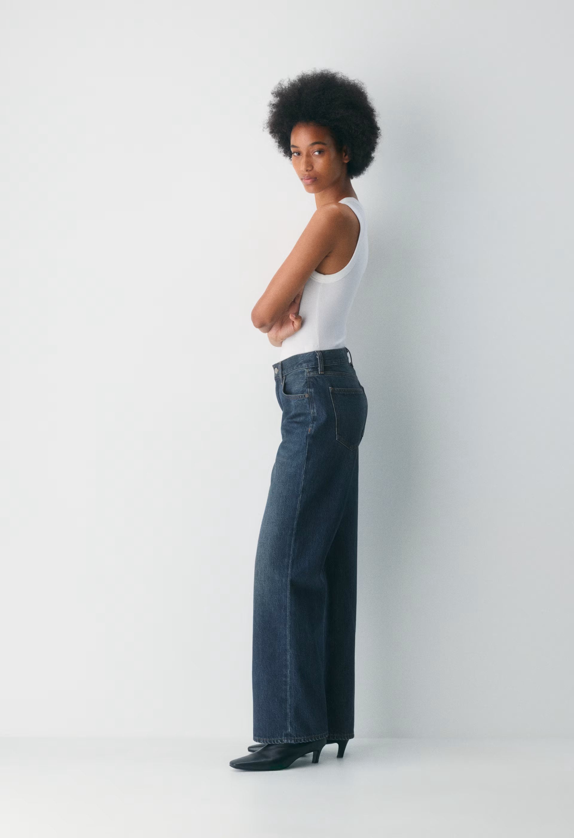 Denim Forum The Farrah Hi-Rise Wide Jean - BE ABOUT DARK BLEU