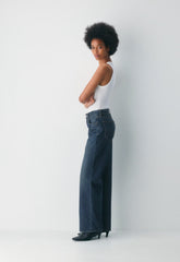 Denim Forum The Farrah Hi-Rise Wide Jean - BE ABOUT DARK BLEU