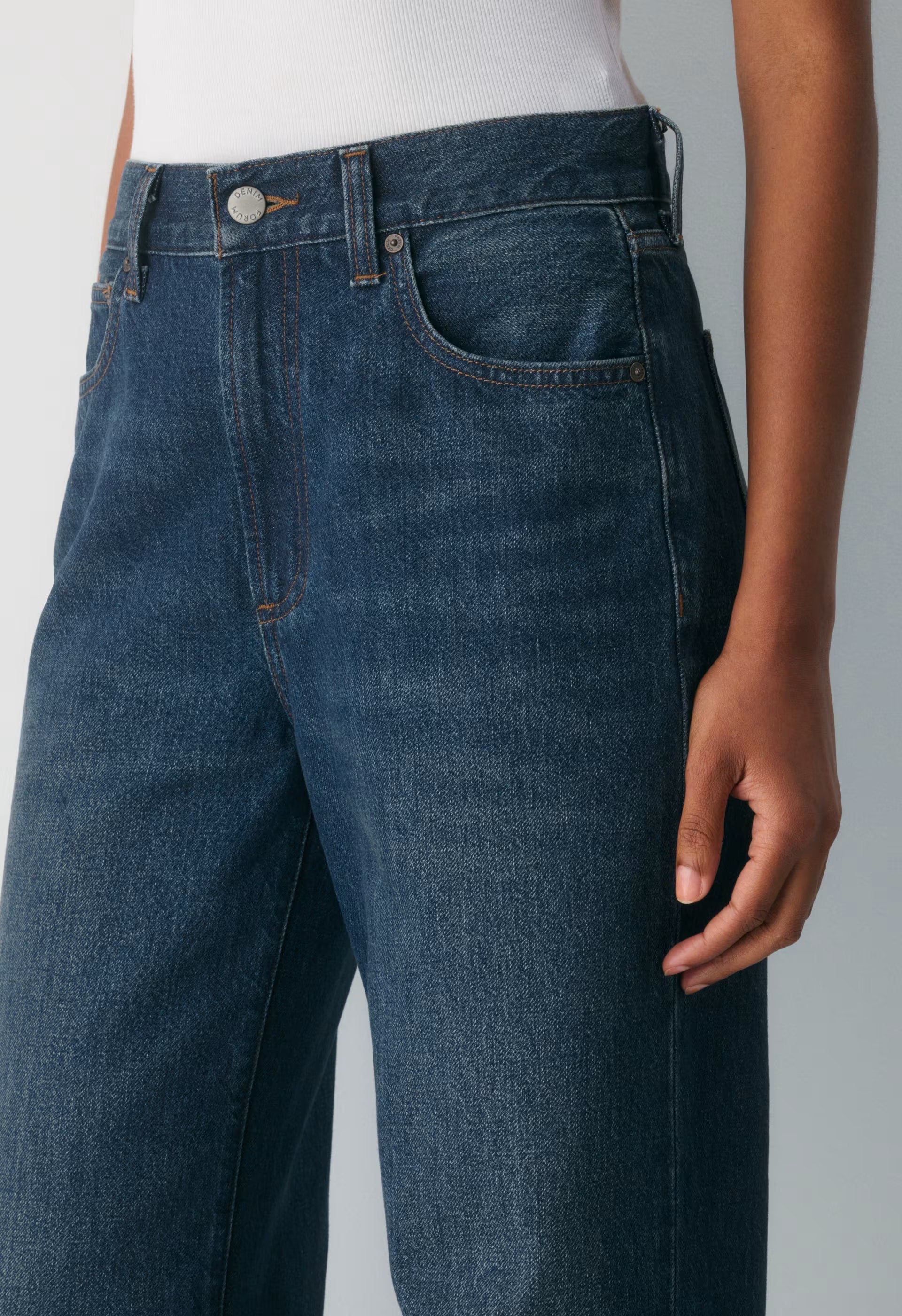 Denim Forum The Farrah Hi-Rise Wide Jean - BE ABOUT DARK BLEU