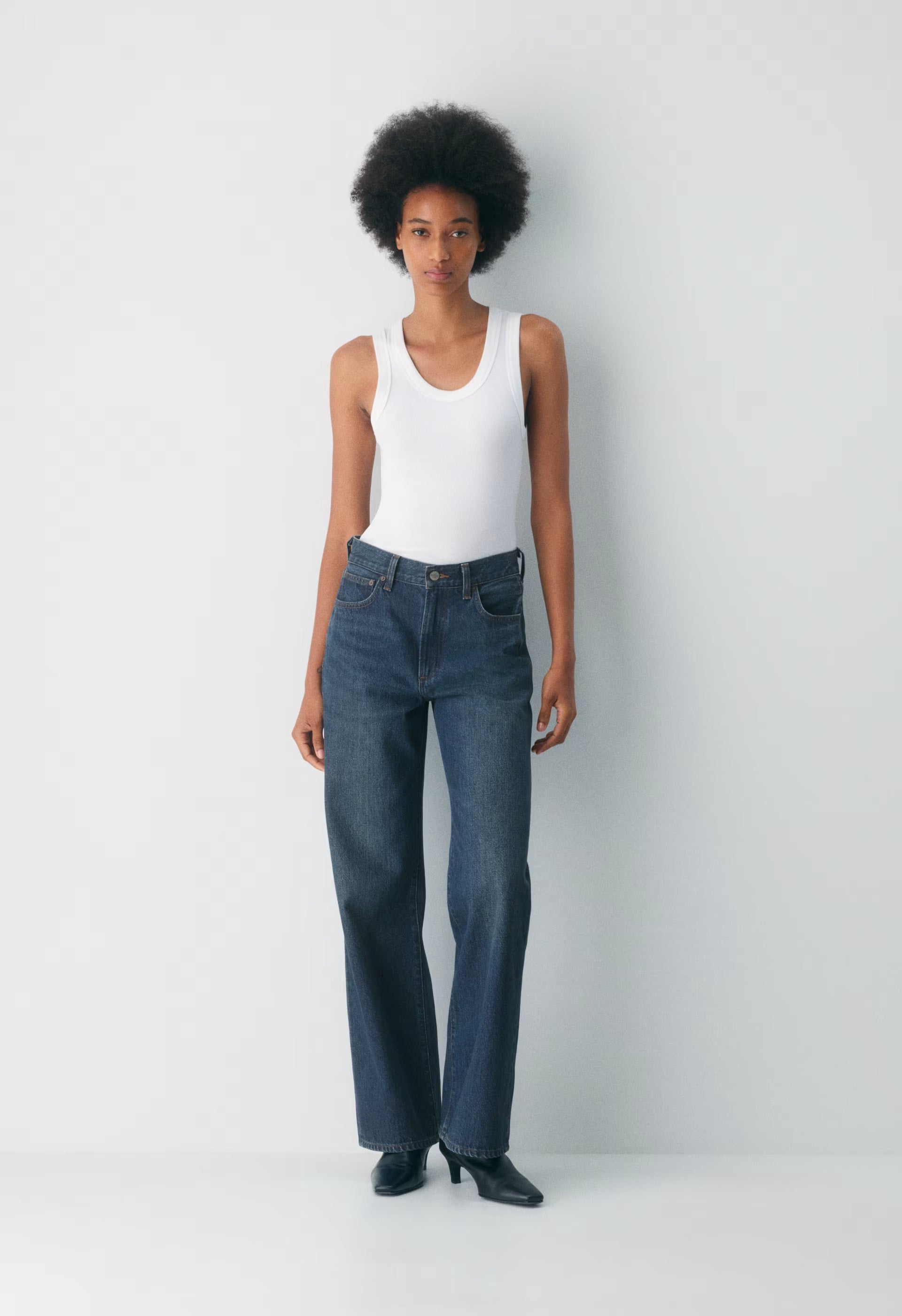 Denim Forum The Farrah Hi-Rise Wide Jean - BE ABOUT DARK BLEU