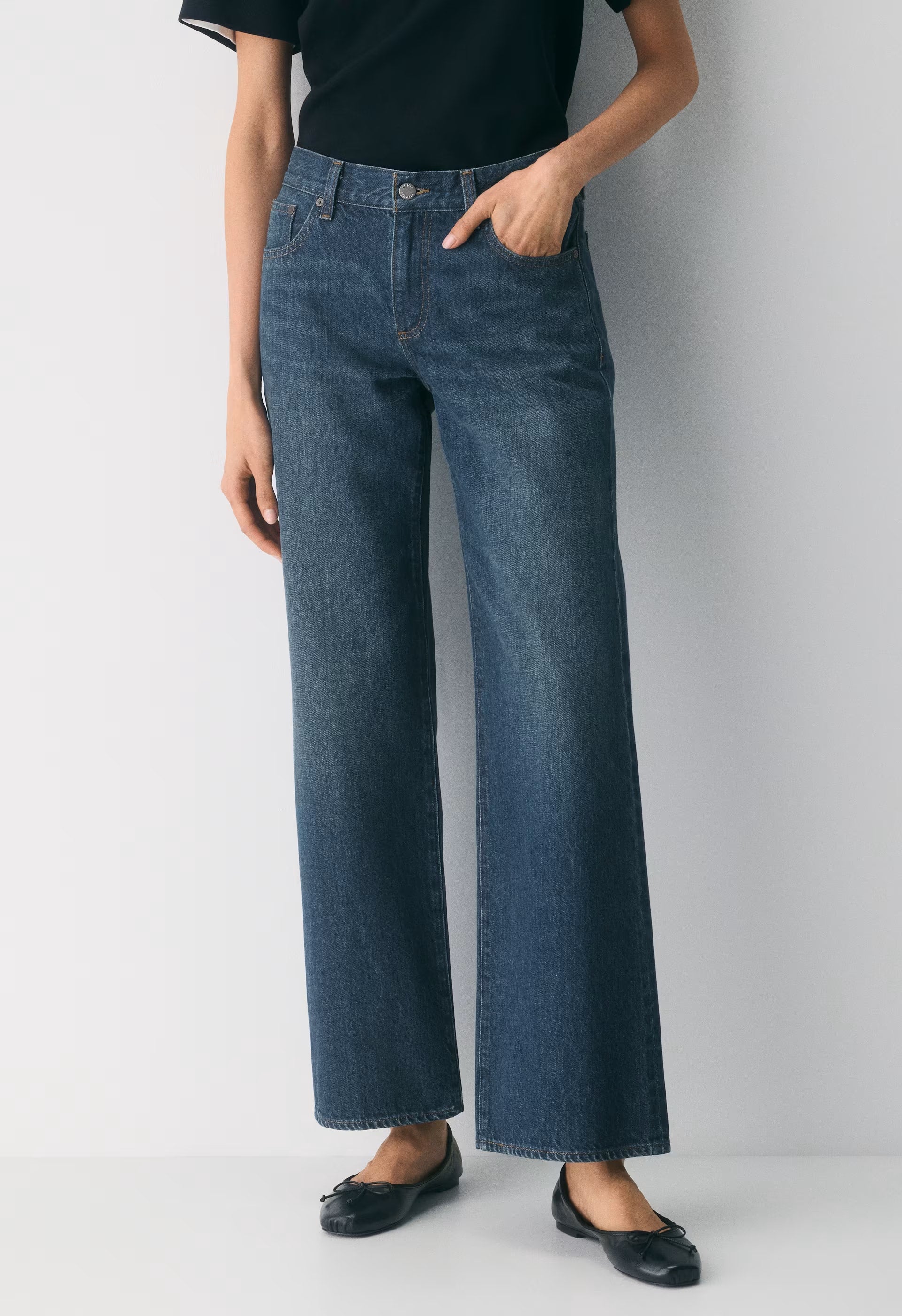 Denim Forum The Farrah Lo-Rise Wide Jean - BE ABOUT DARK BLEU