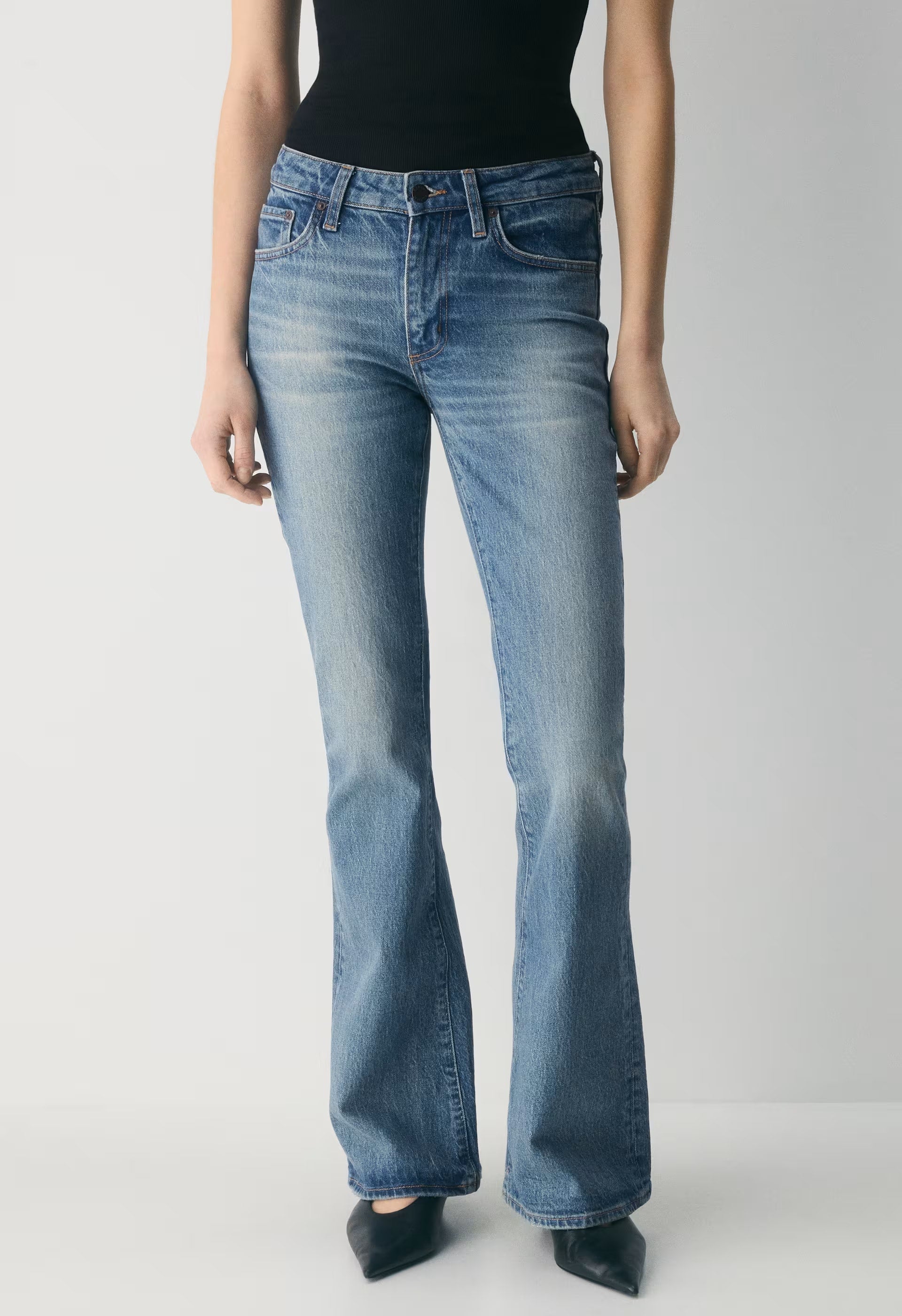 Denim Forum Denise Mid-Rise Flare Jean - VINTAGE MEDIUM BLUE