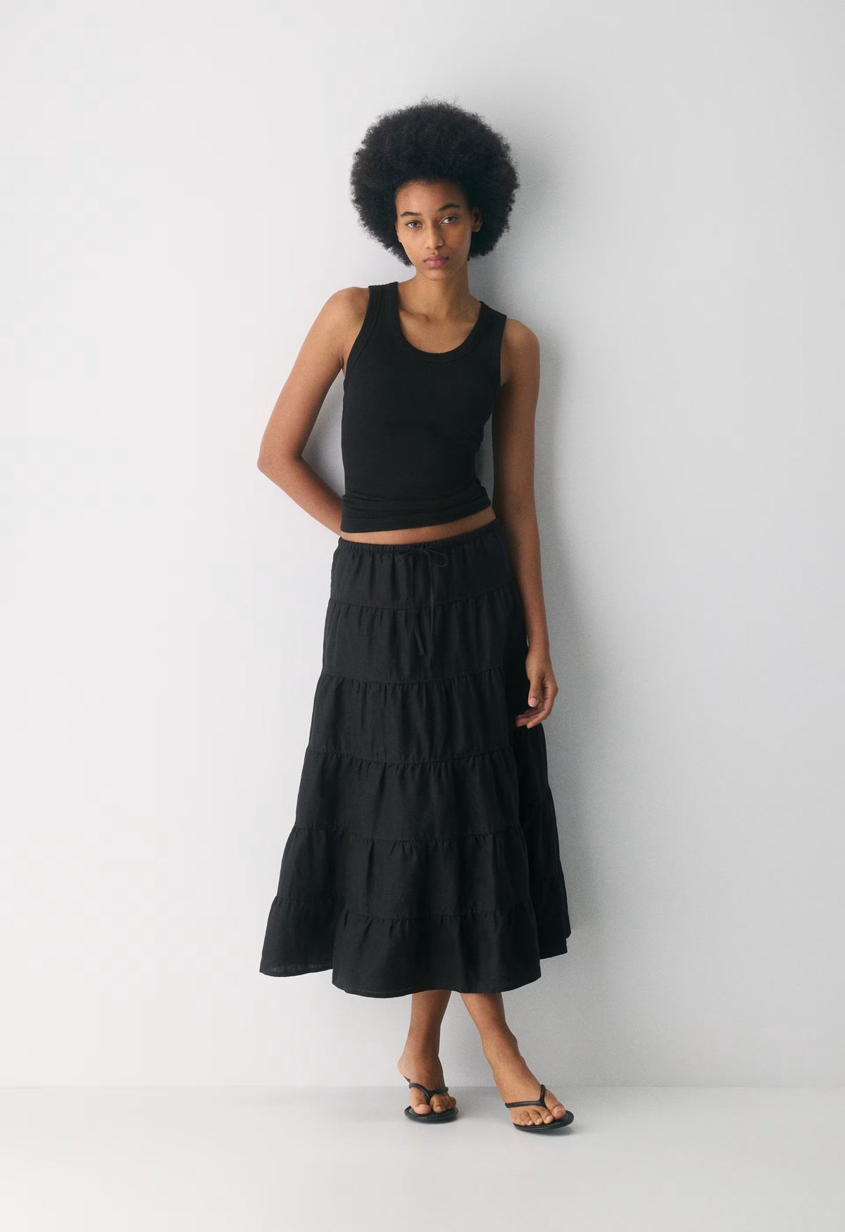 Bouquet Linen Skirt - BLACK
