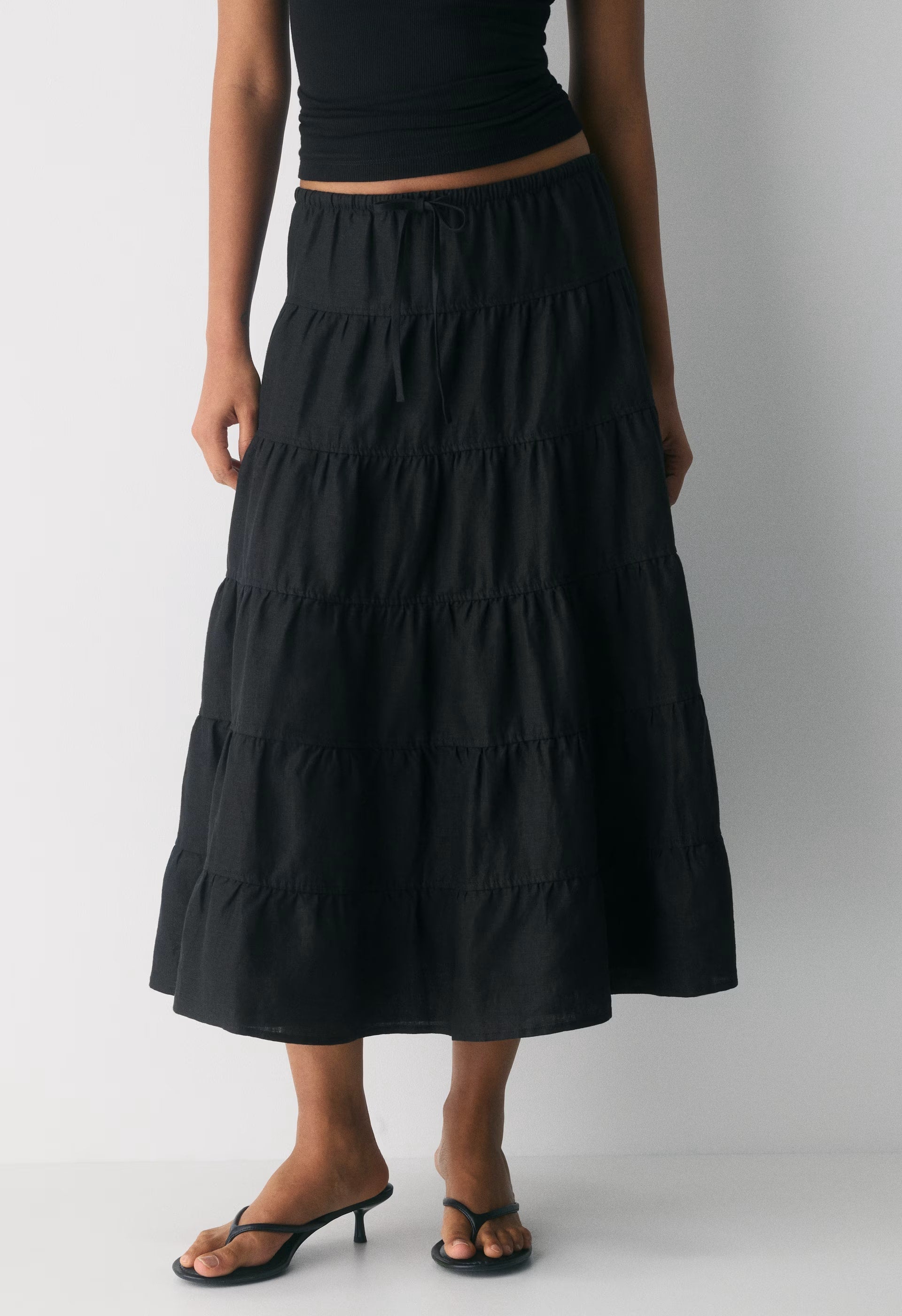 Bouquet Linen Skirt - BLACK