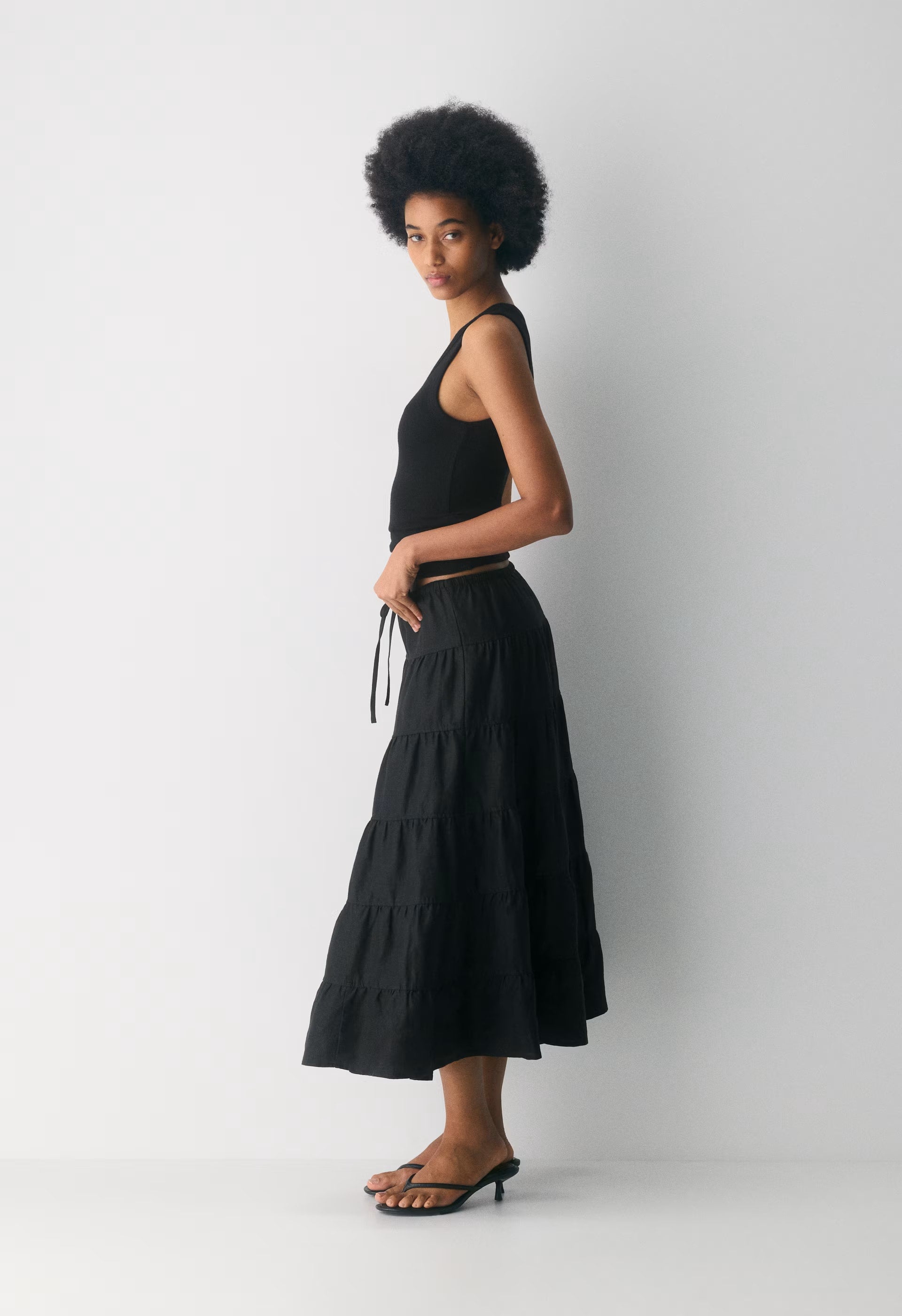 Bouquet Linen Skirt - BLACK