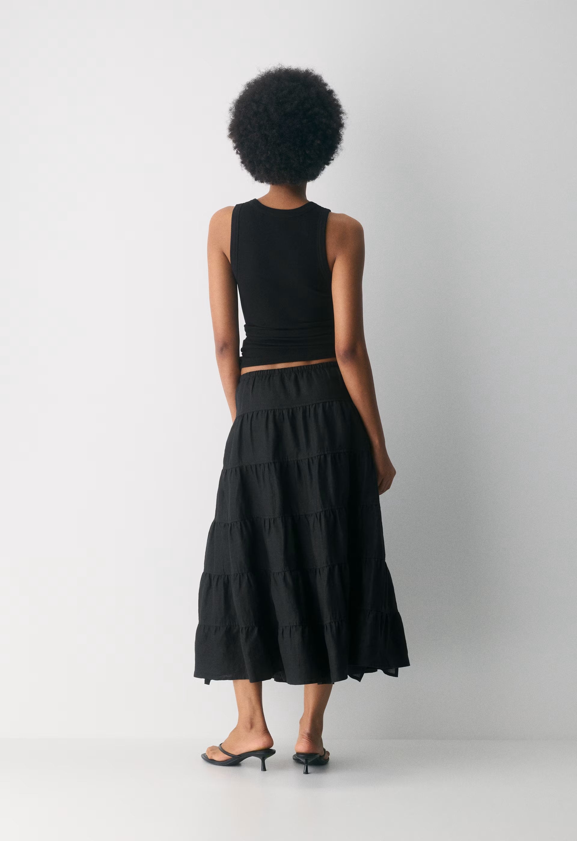Bouquet Linen Skirt - BLACK