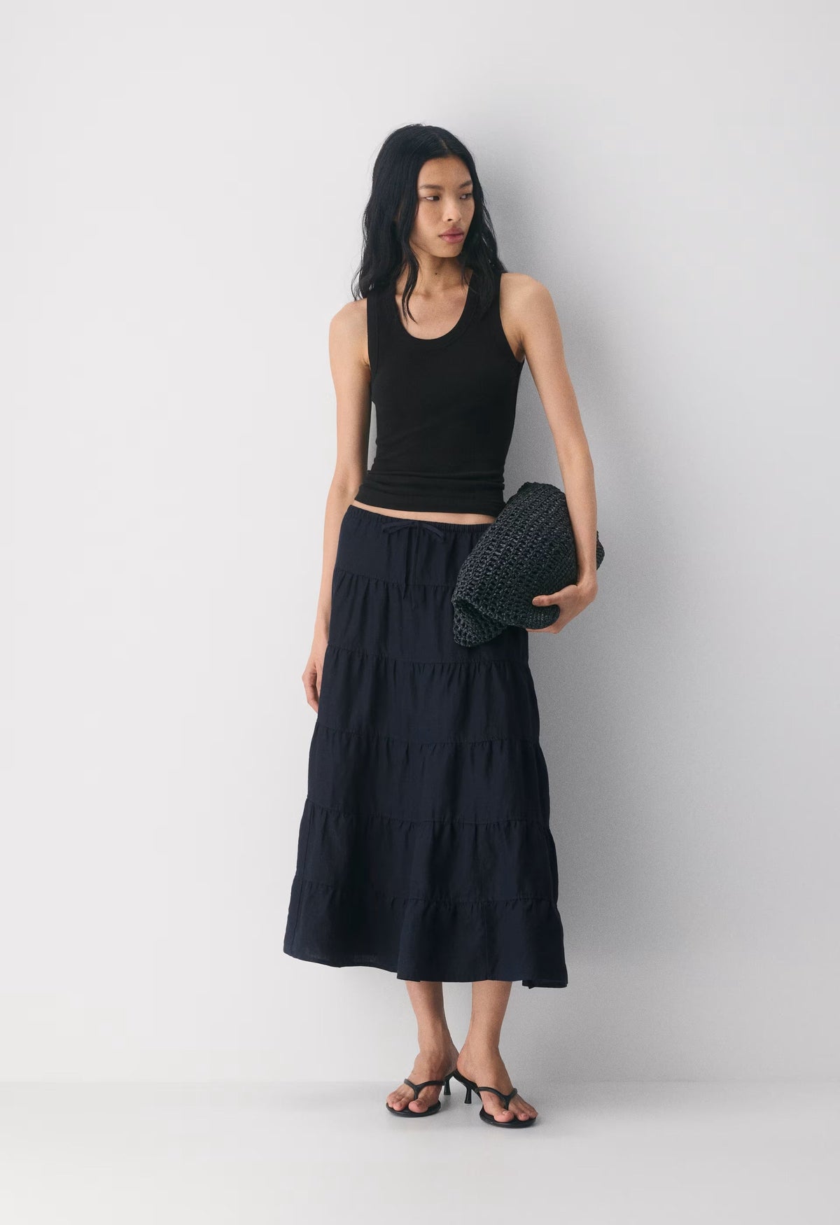 Bouquet Linen Skirt - DARK NIGHT NAVY