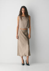 Slip Satin Maxi Skirt - NOMAD TAUPE