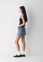 Denim Forum The ‘90s Ricci Micro Denim Skirt - 5 YRS KISS N TELL BLEU