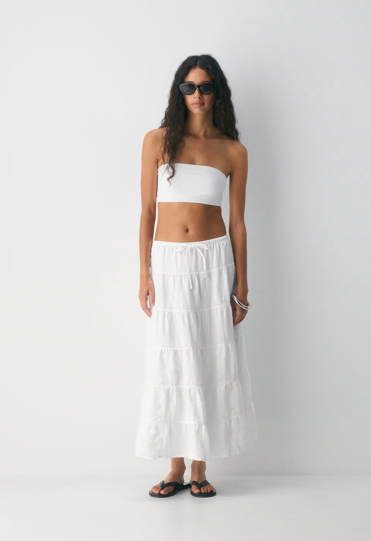 Bouquet Linen Skirt - WHITE