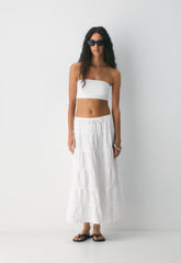 Bouquet Linen Skirt - WHITE