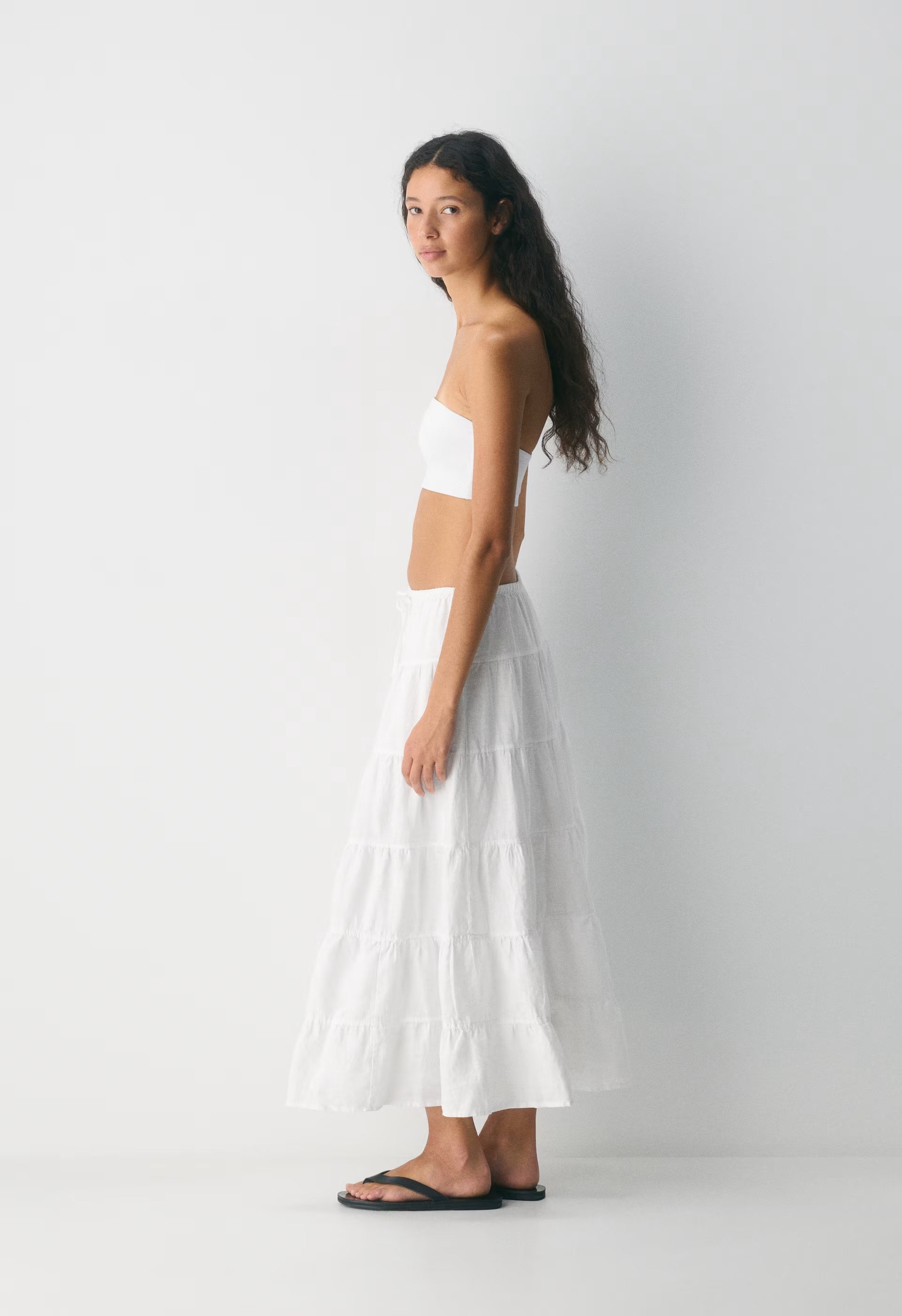 Bouquet Linen Skirt - WHITE