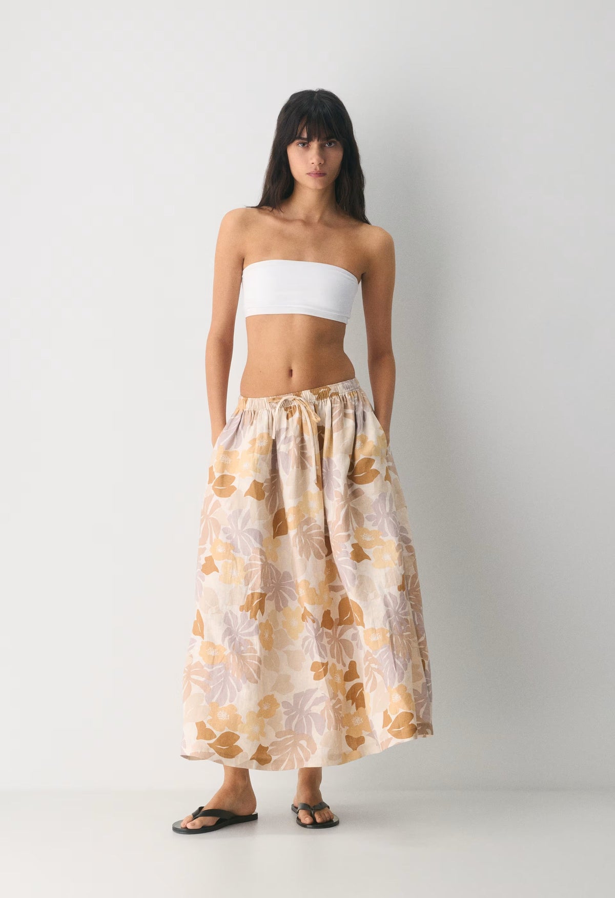 Socialite Linen Skirt - BARE ROSE/ YELLOW